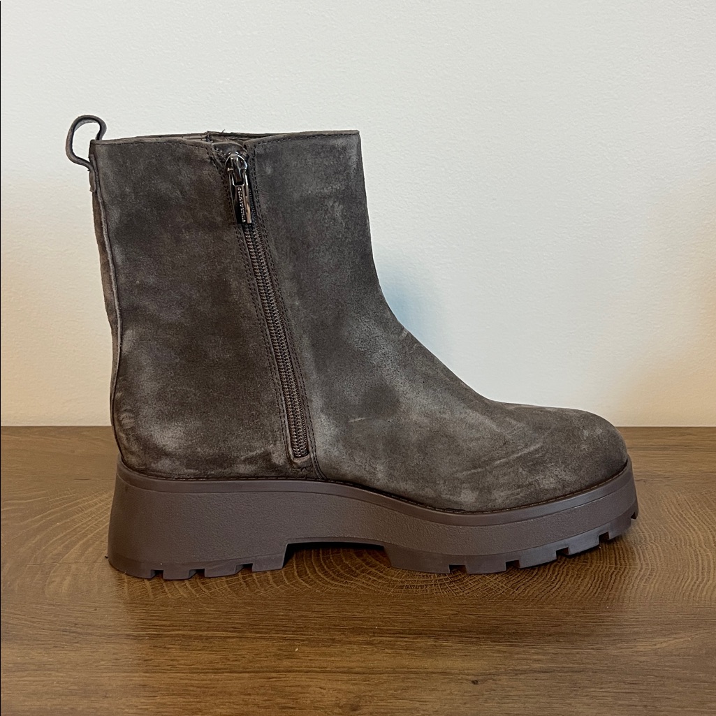 Vince Camuto Neframes Zipper Block Heel Lug Sole Ankle Boots Grey/Brown Us 9